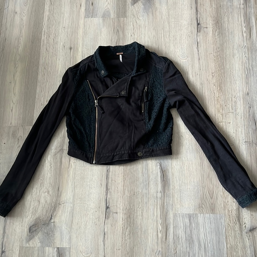Free People light wear black biker cotton jacket sz S